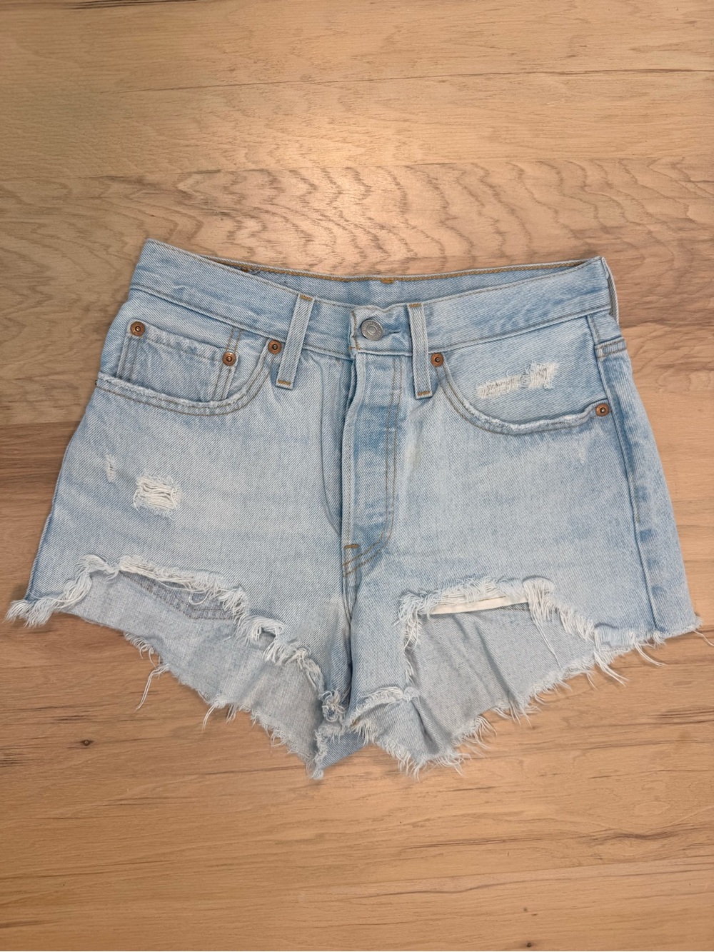Levi’s 501 Original Light Blue Distressed Denim Women’s Shorts